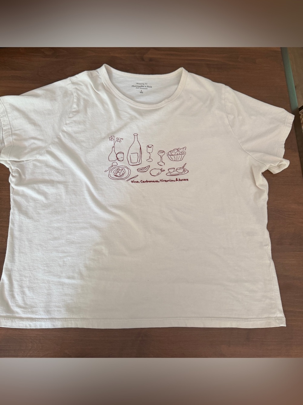 Abercrombie & Fitch Cream  Body Skimming Tee with Wine Graphic